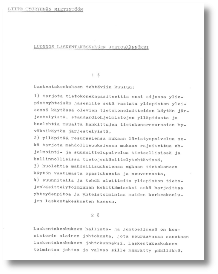 Konsistorin asettaman toimikunnan mietintö Turun yliopiston Laskentakeskuksen aseman järjestämiseksi vuodelta 1972