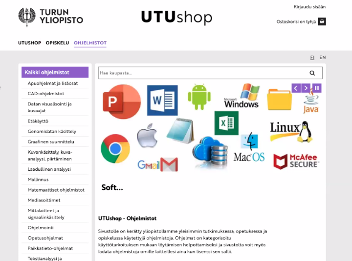 UTUshopissa uusi ohjelmistot-välilehti korvaa ohjelmistokatalogi-sivuston. 