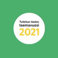 Teemavuoden logo, tekstissä lukee: "Tutkitun tiedon teemavuosi 2021"