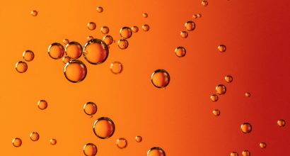 Bubbles on orange and red background.