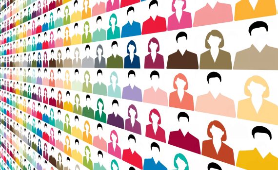 Piirrettyjä ihmisjoukko.