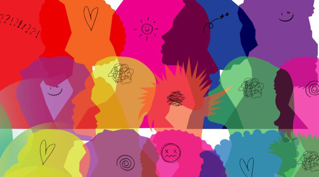 kuvituskuva, värikkäitä päitä