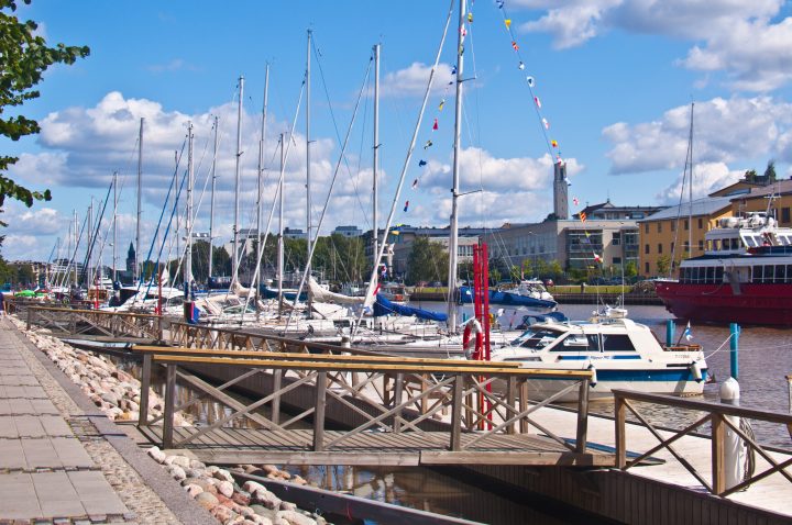 View along the riverside and harbor of Turku