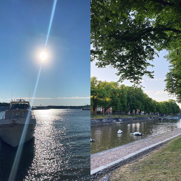 Summer time, Turku seacoast and river Aura in Turku student city.