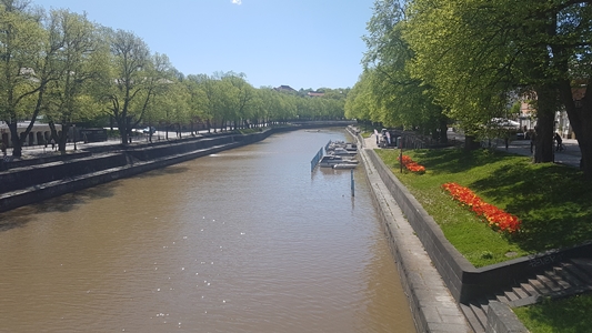 Image showing the summertime view of river Aura from one of the bridges in Turku.