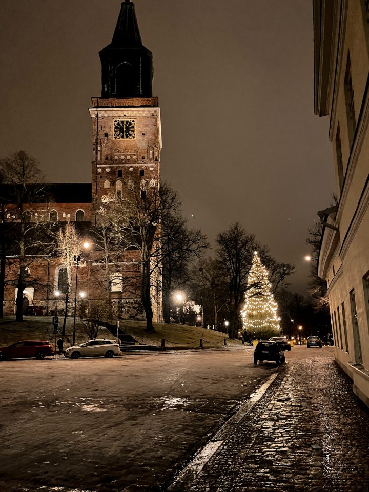 Turku Cathedral and the Christmas tree, Turku, Finland.