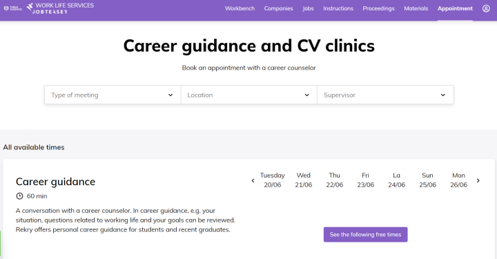 UTU Career Services websites booking for career guidance