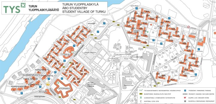 TYS Student Village map with house numbers