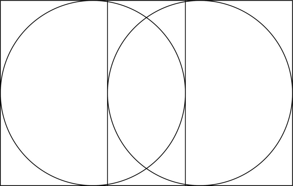 A rectangle, two squares within the rectangle, and two circles within the squares.